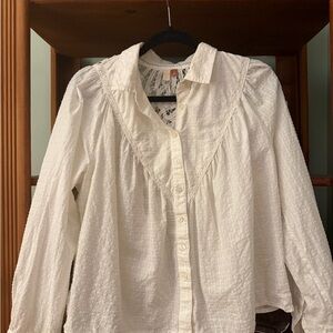 Anthropologie White Textured Blouse